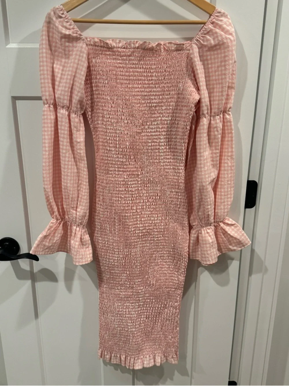 SNDYS Courtney Pink Gingham Smocked Midi Dress - Picture 2 of 7